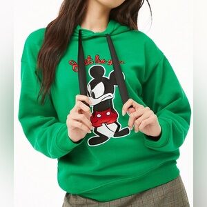 Forever 21 Green Mickey Embroidered Hoodie Sweatshirt